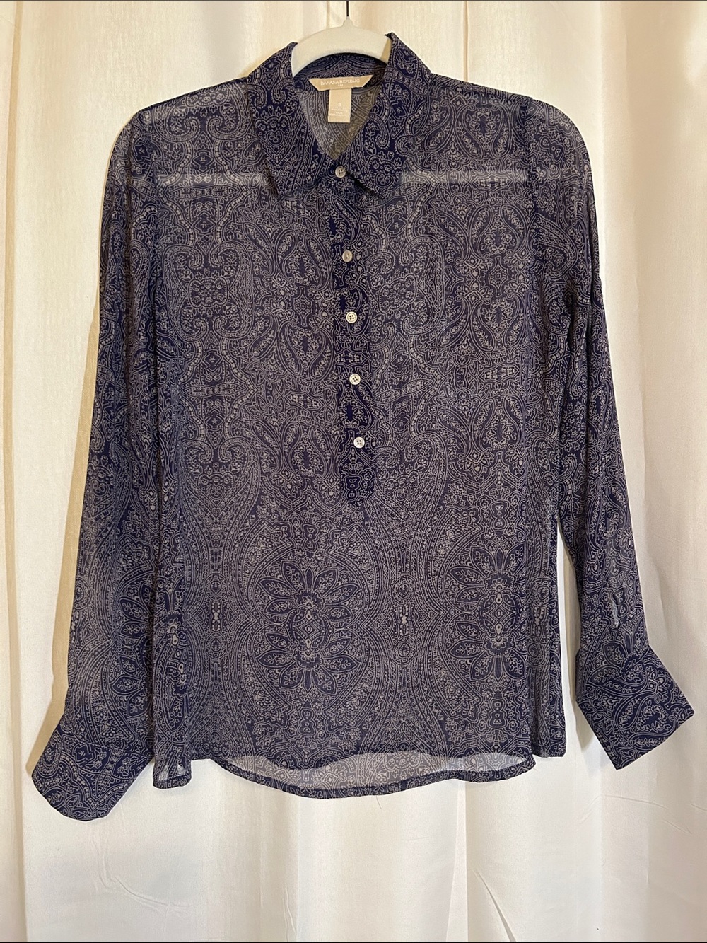 Banana Republic Purple Paisley Semi-Sheer Button-Down Shirt
